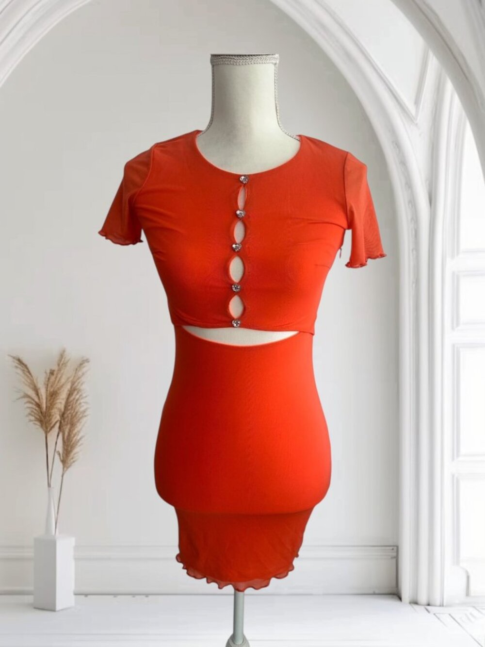 WHITE FOX  Orange Bodycon Cutout Stretch Dress Size XS